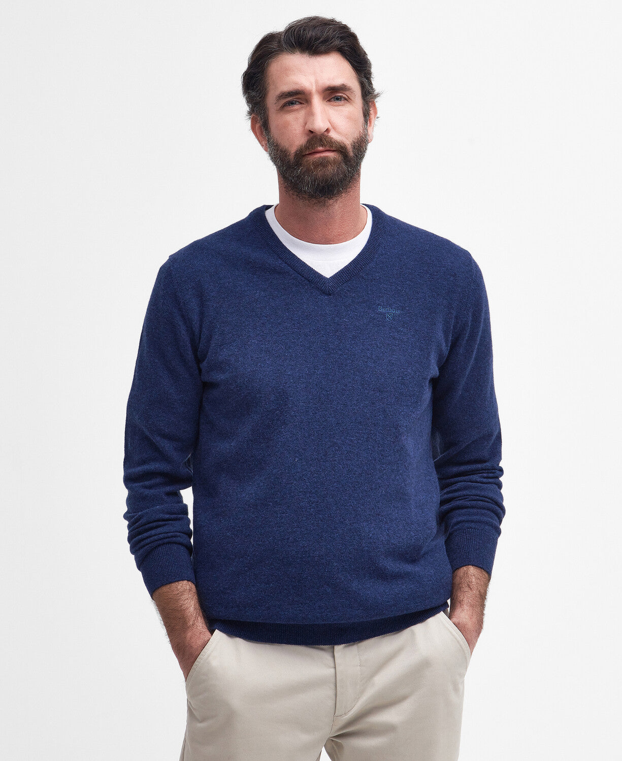 Barbour Essential Lambswool V Neck Jumper - Deep Blue