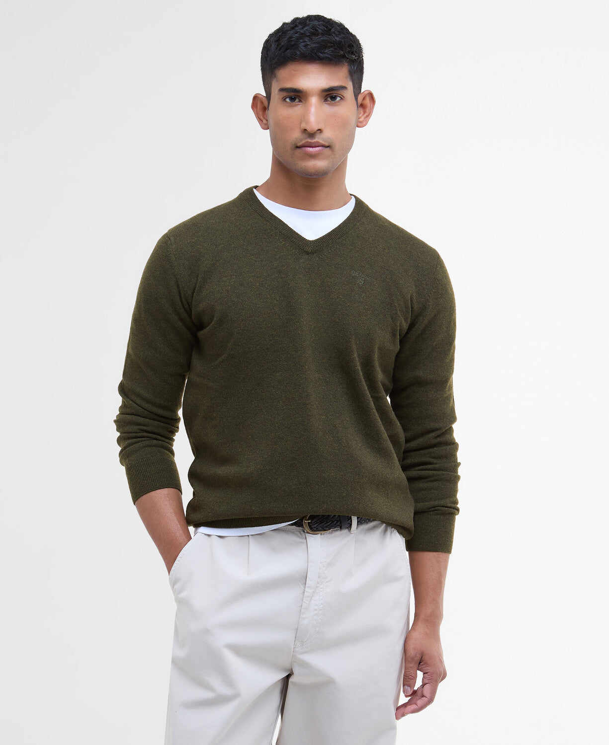 Barbour Essential Lambswool V Neck Jumper - Seaweed Geen