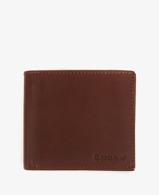 Barbour Colwell leather billfold wallet with embossed logo in branded presentation box