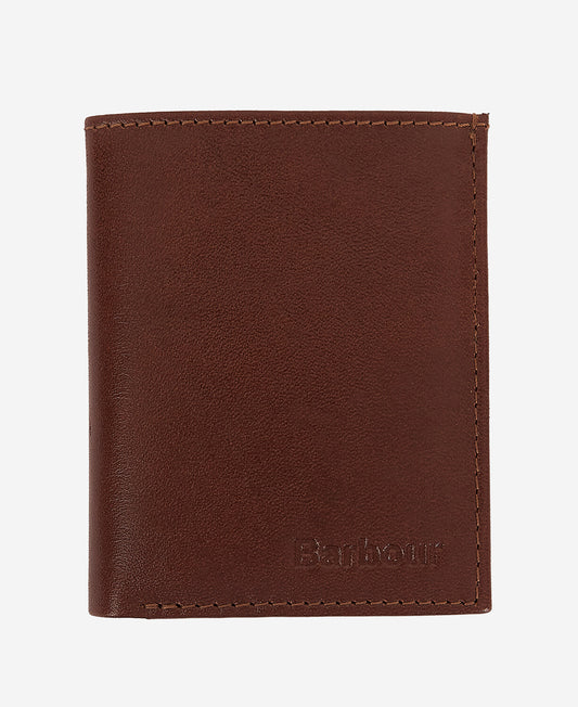 Barbour Colwell small leather billfold wallet in brown leather with embossed logo