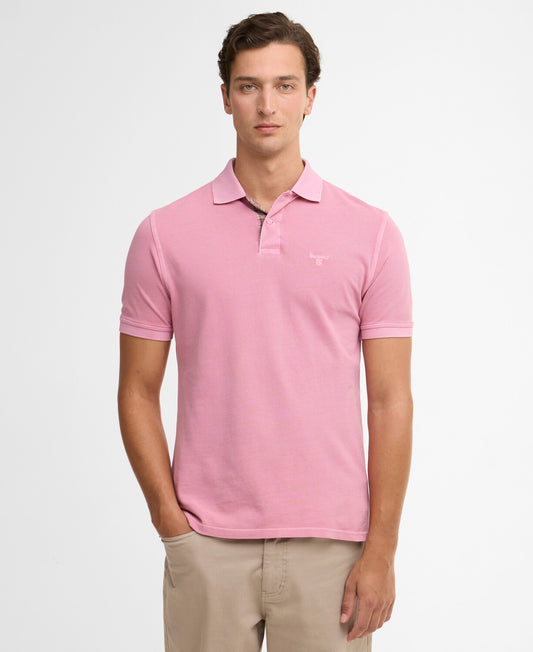 Barbour Tartan Tailored Fit Pique Polo Shirt in Washed Pink