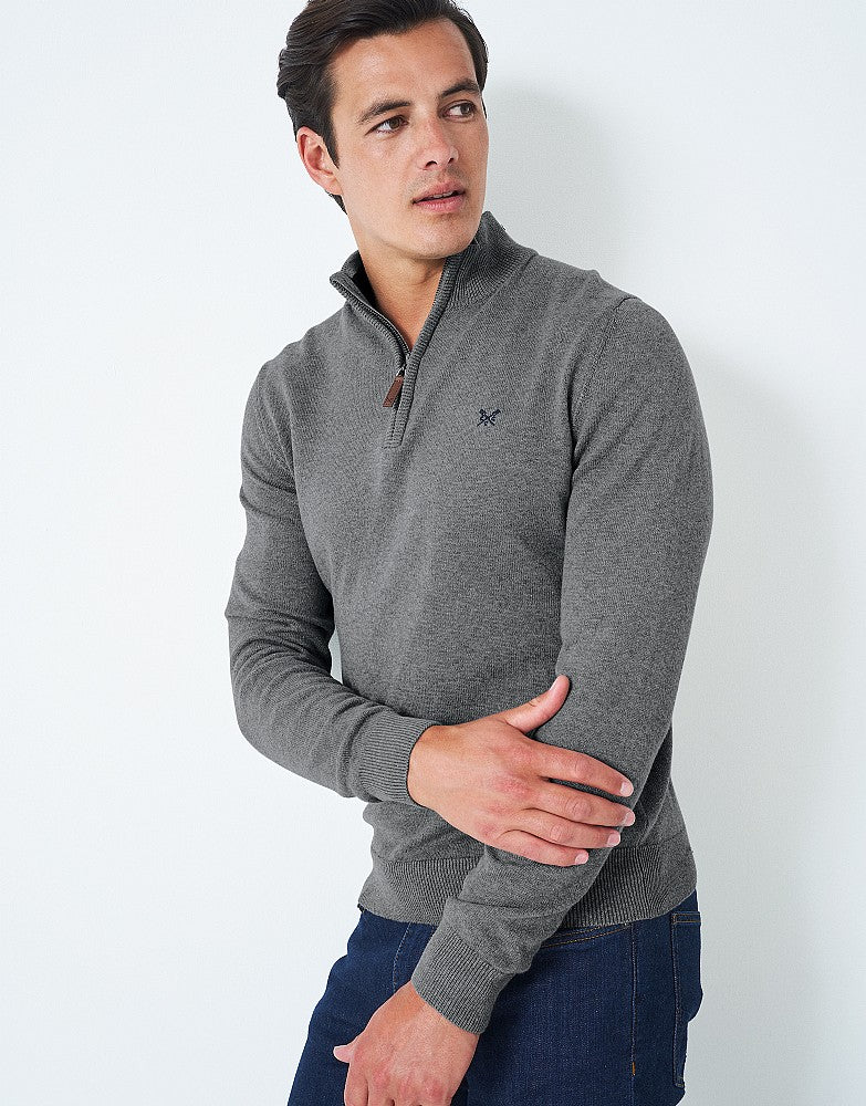 Crew Clothing Classic Half Zip Knit Jumper - Grey Marl