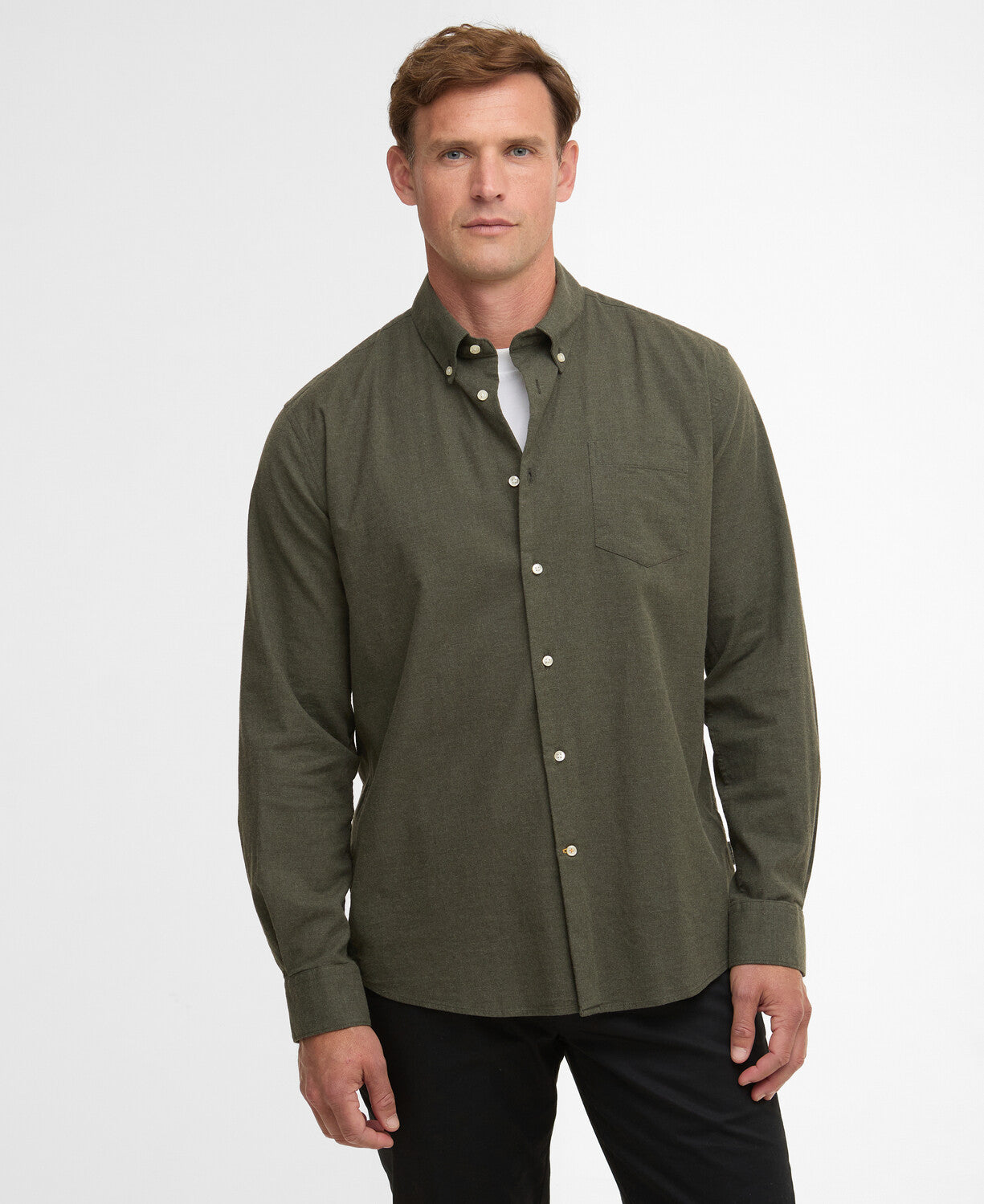 Barbour Aukside Shirt in Olive Marl