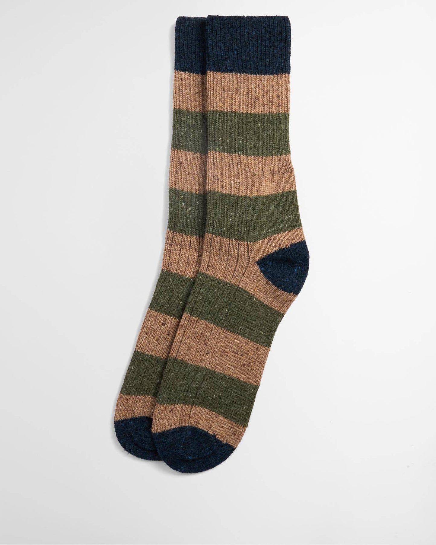 Barbour Houghton Stripe luxury wool blend socks in a wide striped design with contrast heel and toe.