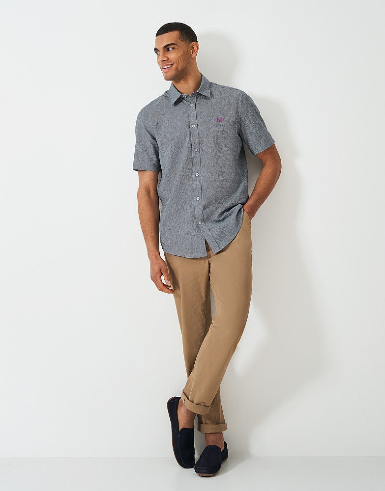 Crew Clothing Short Sleeve Puppytooth Linen Shirt