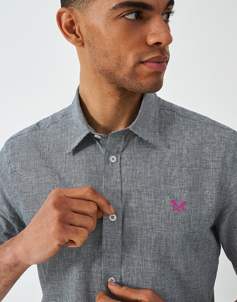 Crew Clothing Short Sleeve Puppytooth Linen Shirt