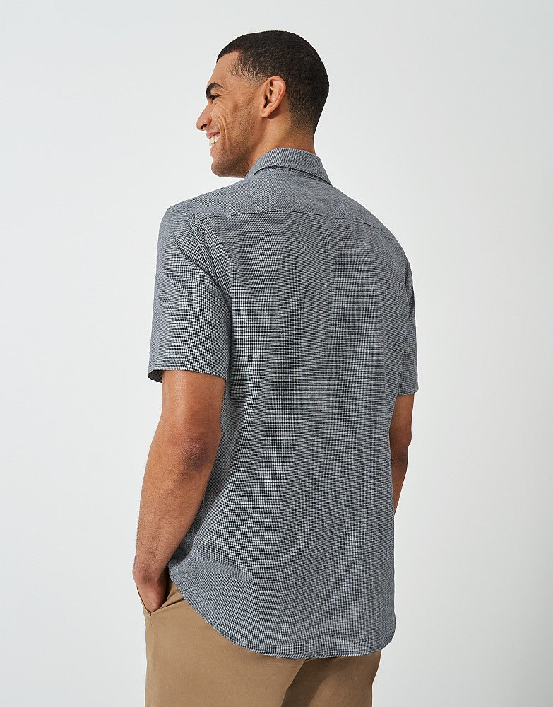 Crew Clothing Short Sleeve Puppytooth Linen Shirt