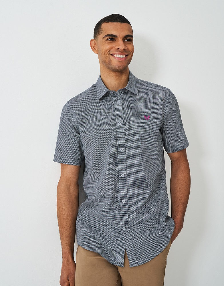 Crew Clothing Short Sleeve Puppytooth Linen Shirt