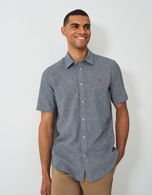 Crew Clothing Short Sleeve Puppytooth Linen Shirt