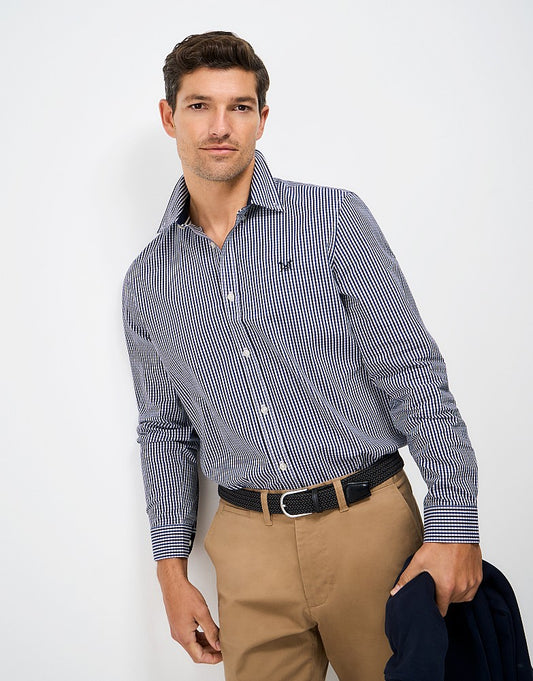 Crew Clothing Classic Fit Multi Gingham Shirt in Peacock Blue