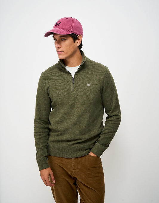 Crew Clothing French Rib Half Zip Sweatshirt in Heritage Olive Marl