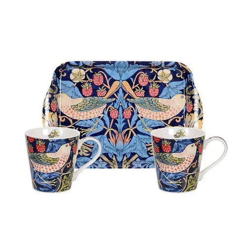 Morris & Co Strawberry Thief Blue Mug & Tray Set