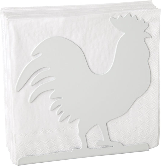 IHR Rooster Silhouette White Metal Napkin Holder