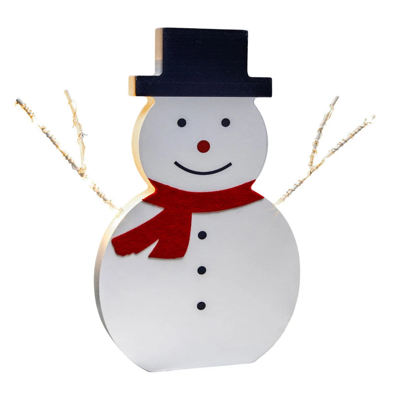 Brighten your indoor holiday home with the NOMA 30cm Wooden Snowman decoration. Features 14 warm white micro wire LEDs and battery operation.