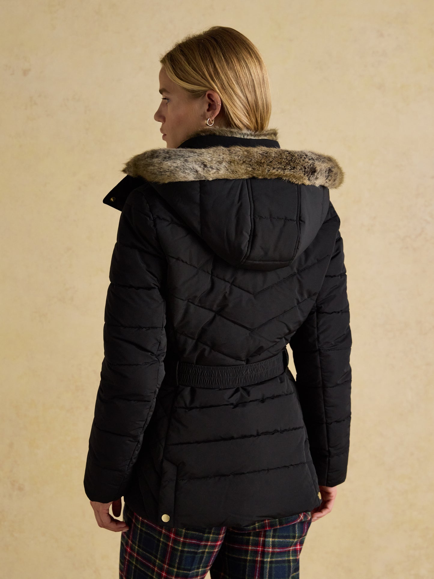 Joules Aspen Showerproof Padded Jacket with Faux Fur Hood