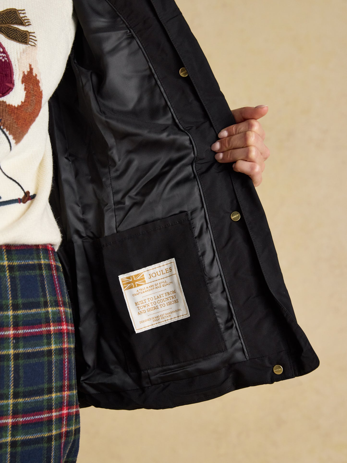 Joules Aspen Showerproof Padded Jacket with Faux Fur Hood