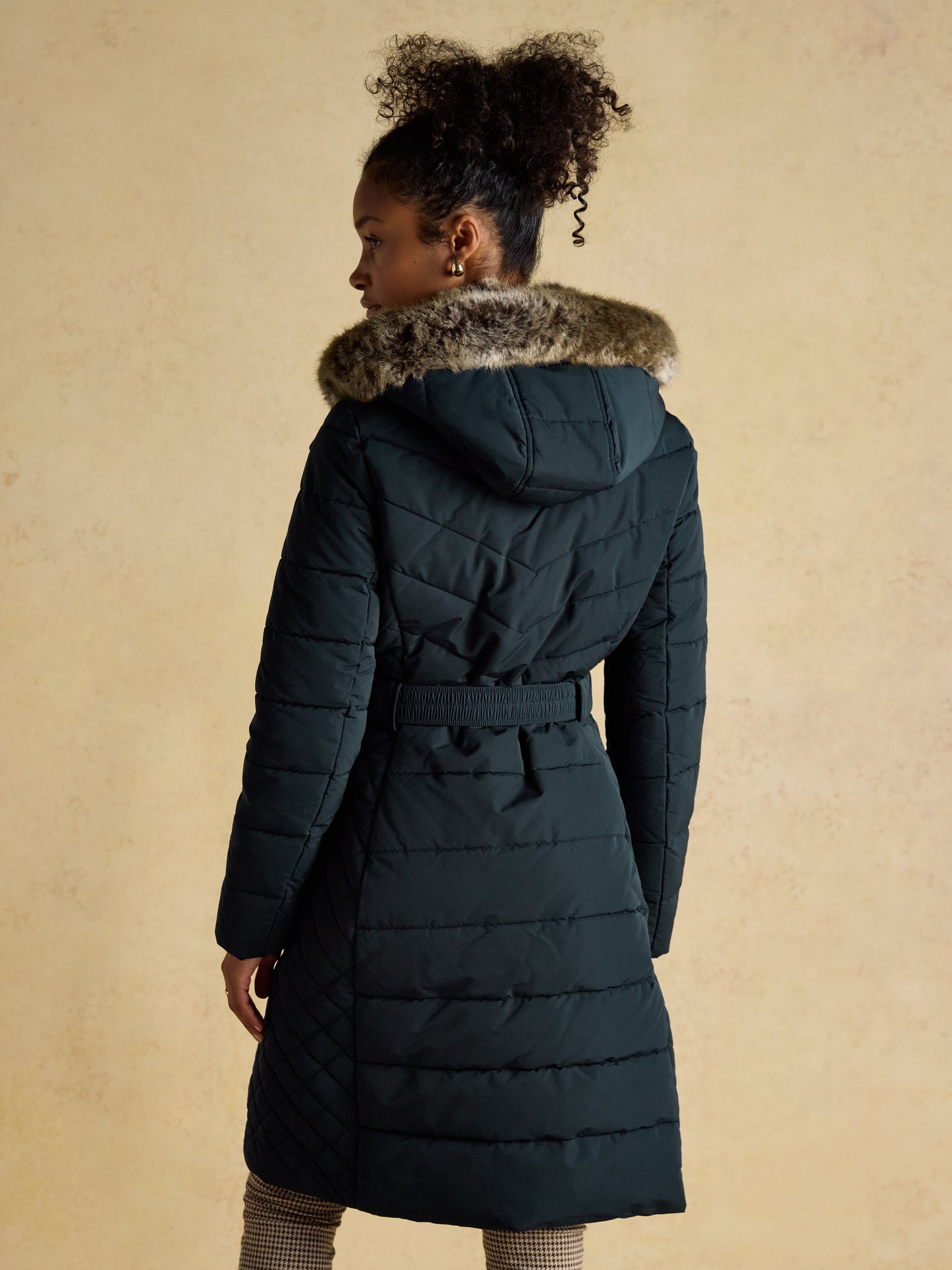 Joules Aspen Showerproof Longline Padded Coat Faux Fur Hood