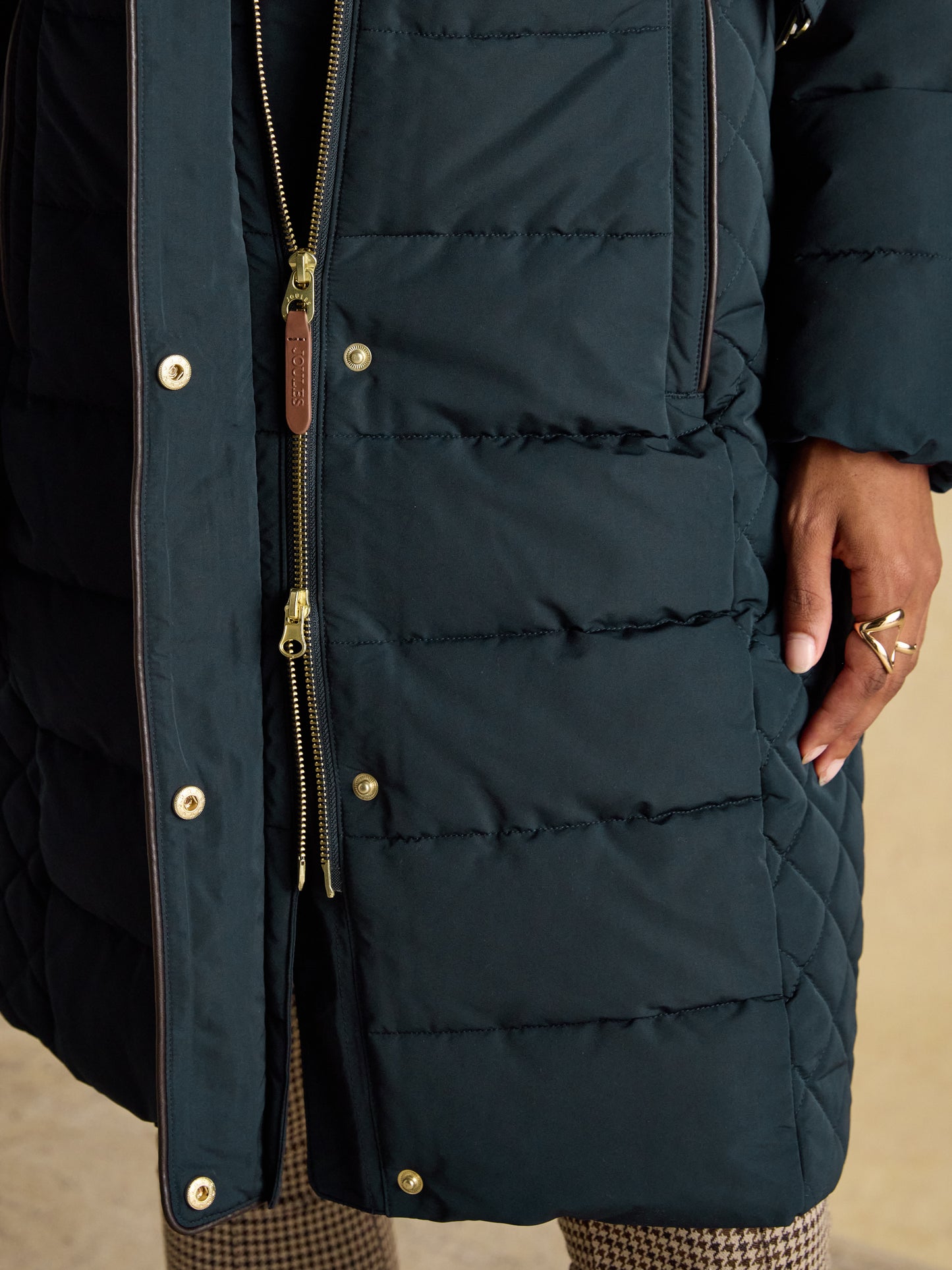 Joules Aspen Showerproof Longline Padded Coat Faux Fur Hood