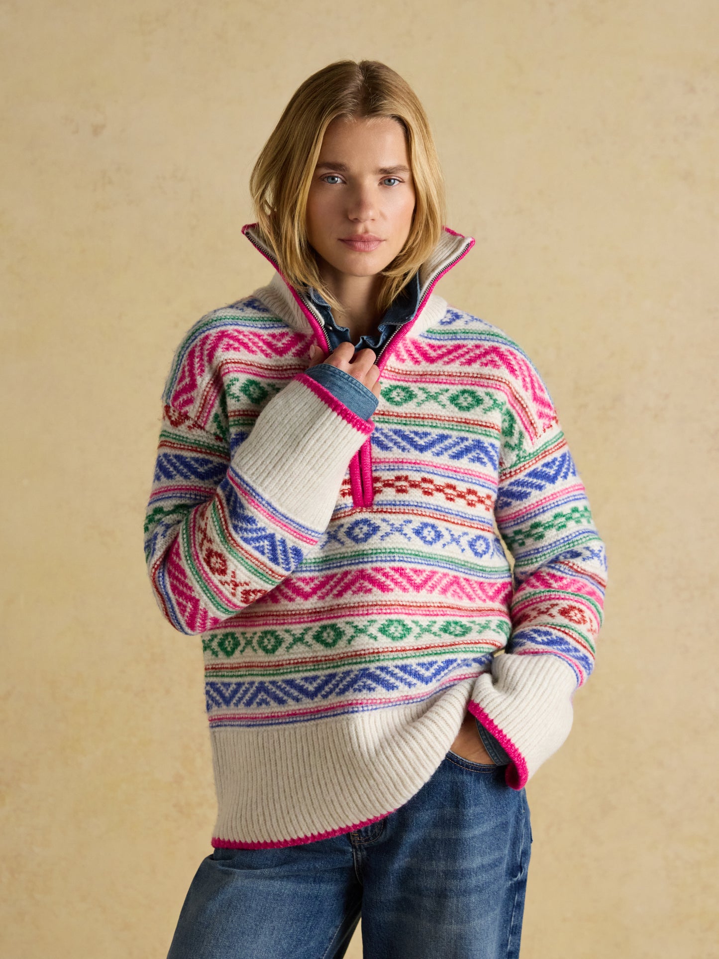 Joules Allaway Fair Isle Quarter Zip Knitted Jumper