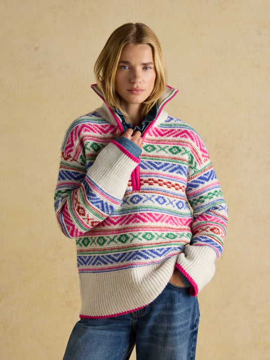 Joules Allaway Fair Isle Quarter Zip Knitted Jumper