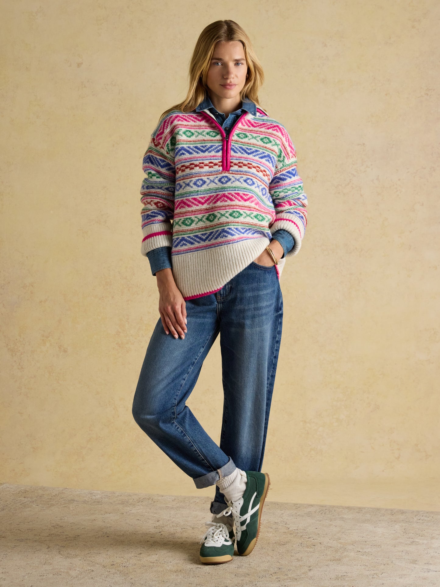Joules Allaway Fair Isle Quarter Zip Knitted Jumper