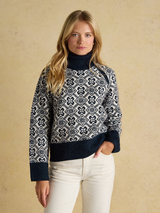 Joules Addison Patterned Jumper with Detachable Roll Neck