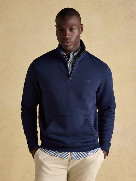 Joules Jenkins Brushed Cotton Quarter Zip Sweatshirt - Navy
