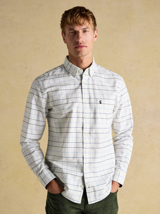 Joules Oxford Classic Fit Shirt in White Blue Check