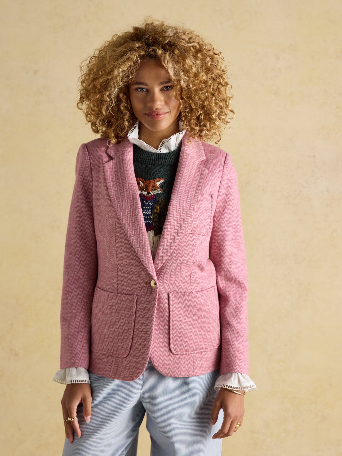 Joules Albury Herringbone Jersey Tweed Blazer