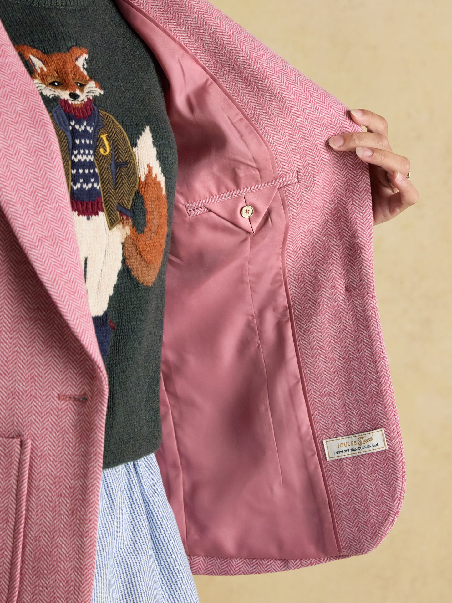 Joules Albury Herringbone Jersey Tweed Blazer