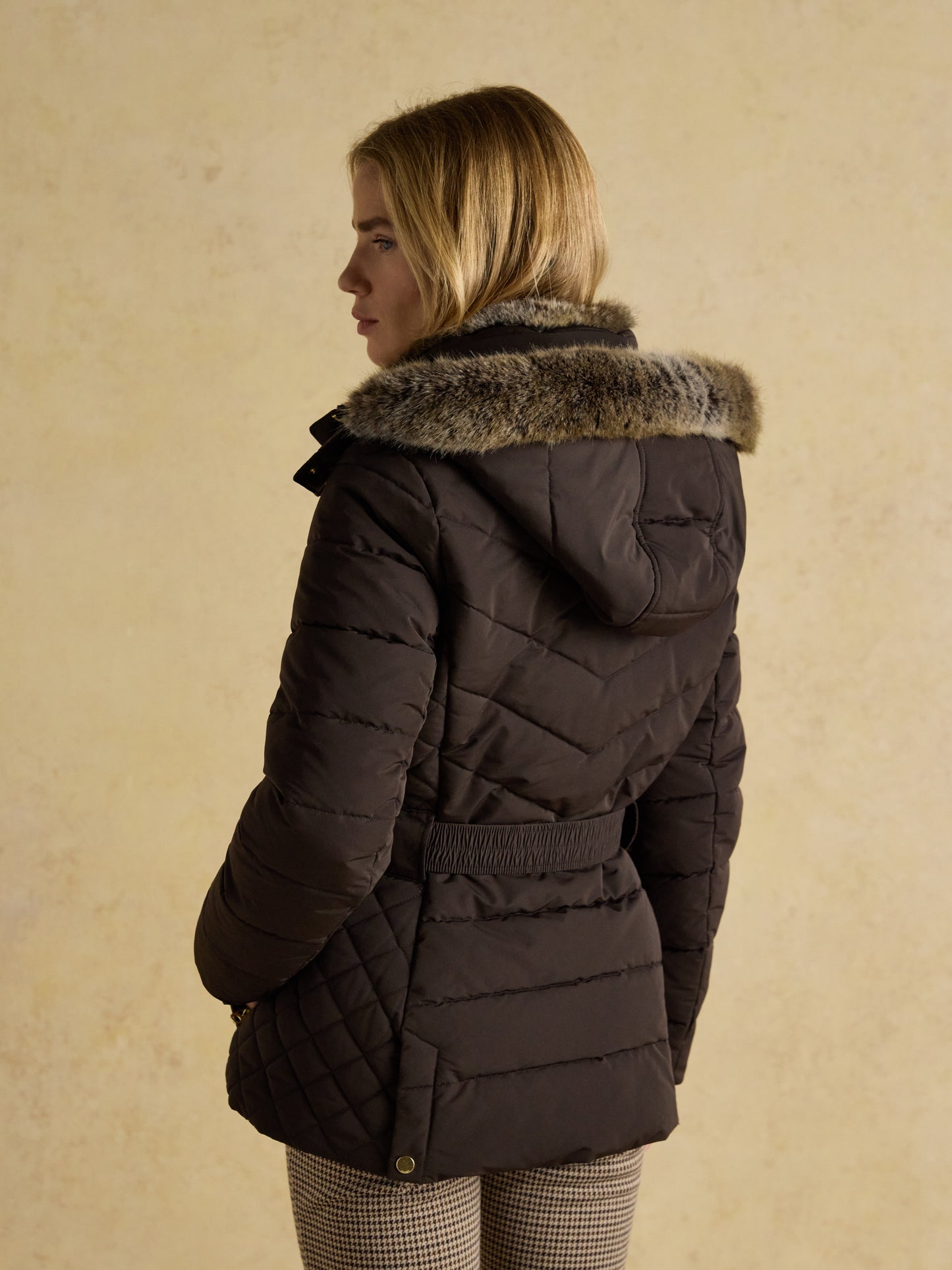Joules Aspen Showerproof Padded Jacket with Faux Fur Hood
