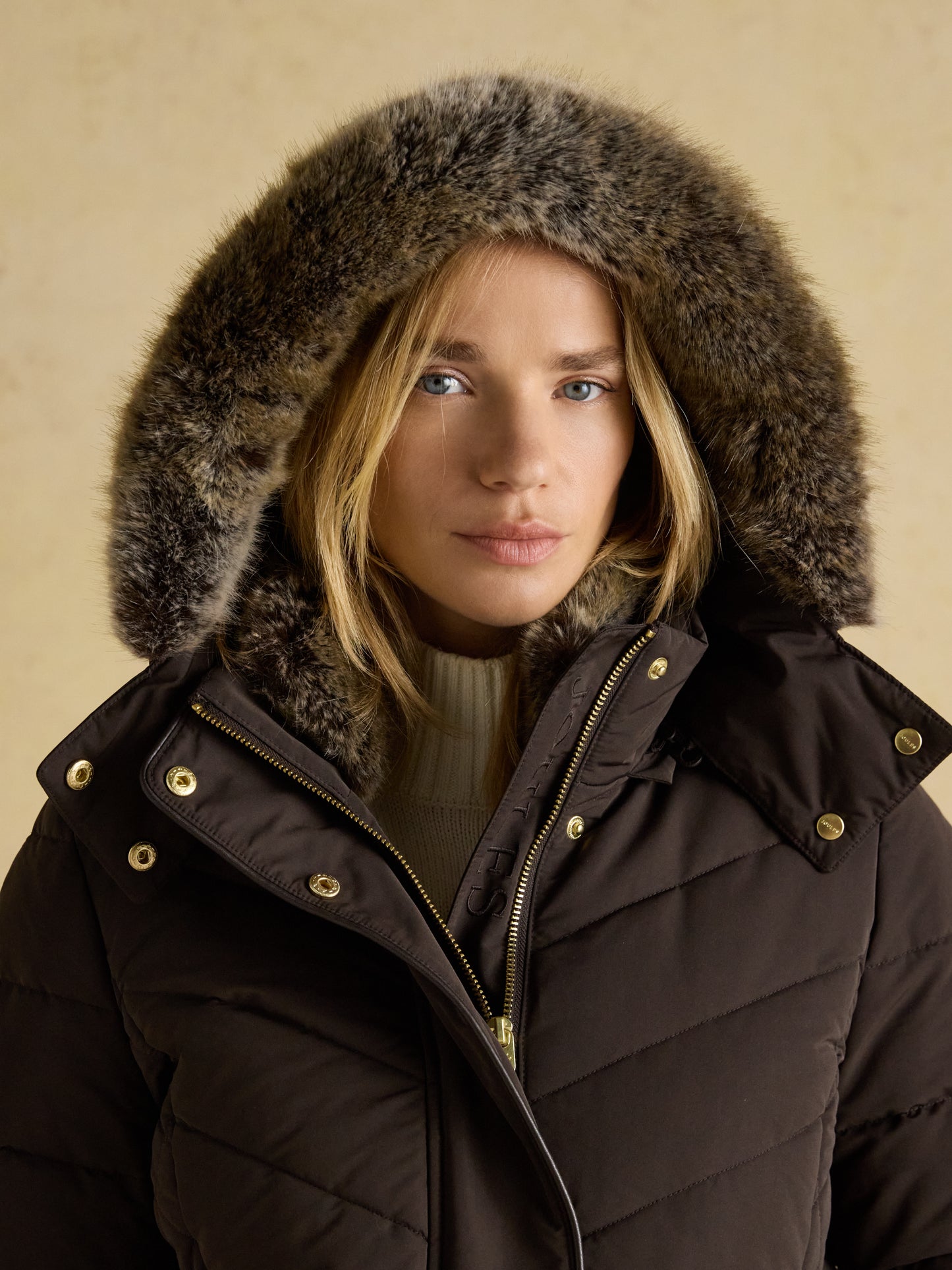 Joules Aspen Showerproof Padded Jacket with Faux Fur Hood
