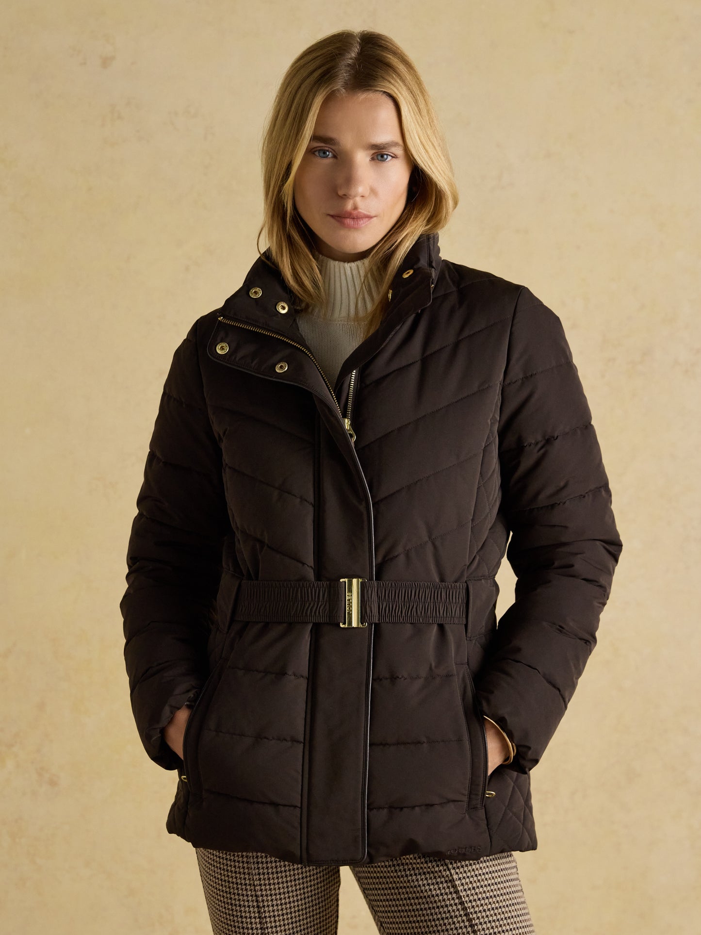 Joules Aspen Showerproof Padded Jacket with Faux Fur Hood