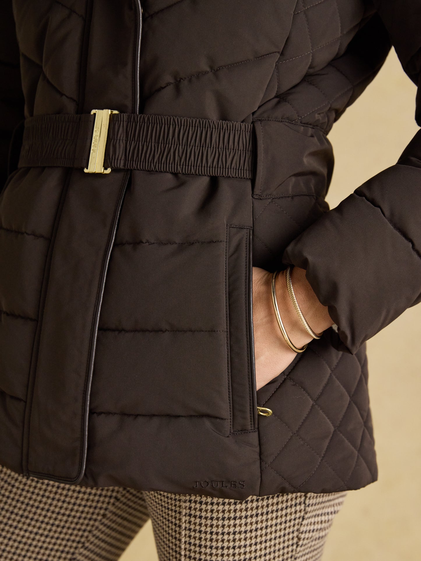 Joules Aspen Showerproof Padded Jacket with Faux Fur Hood