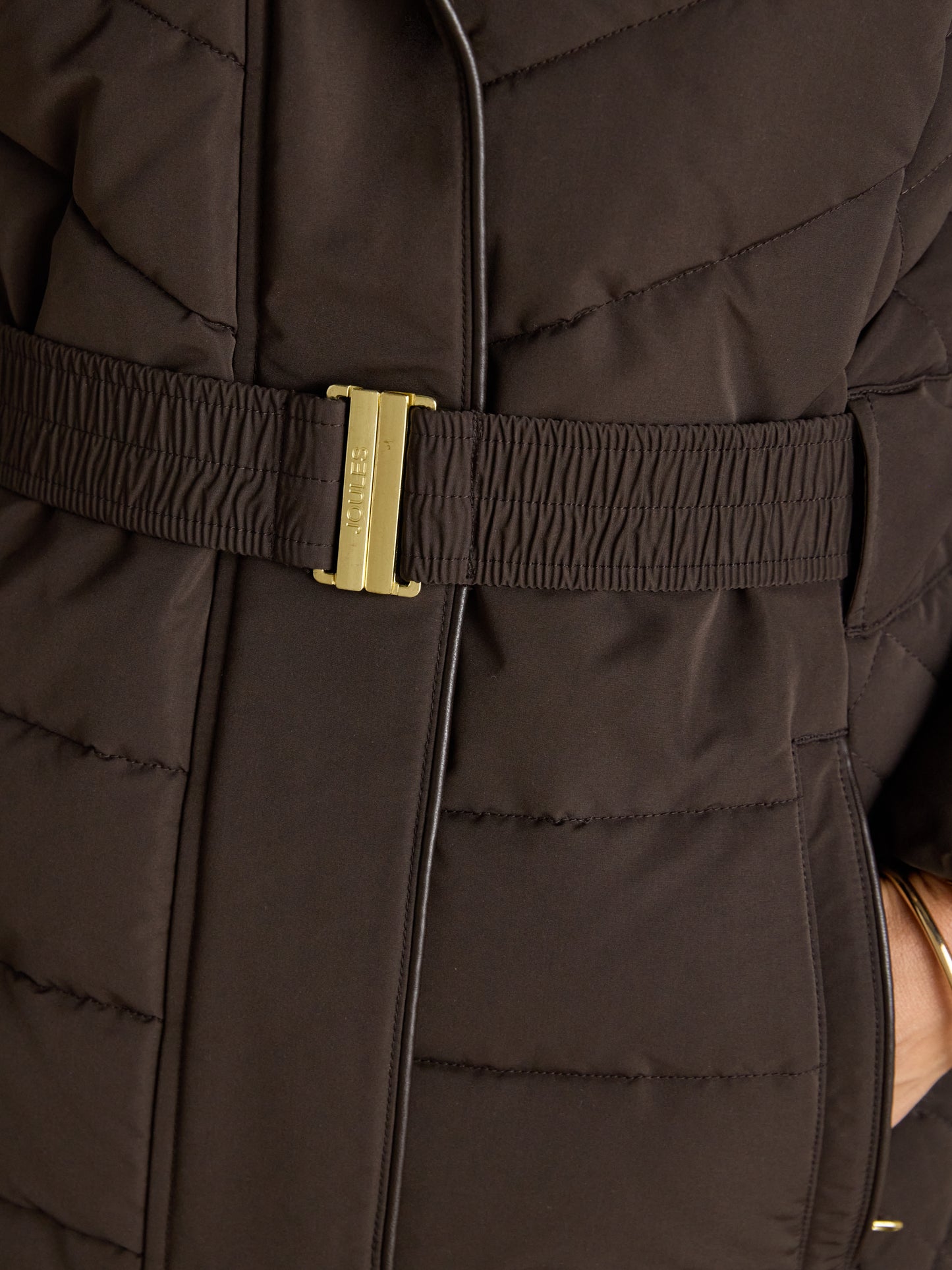 Joules Aspen Showerproof Padded Jacket with Faux Fur Hood