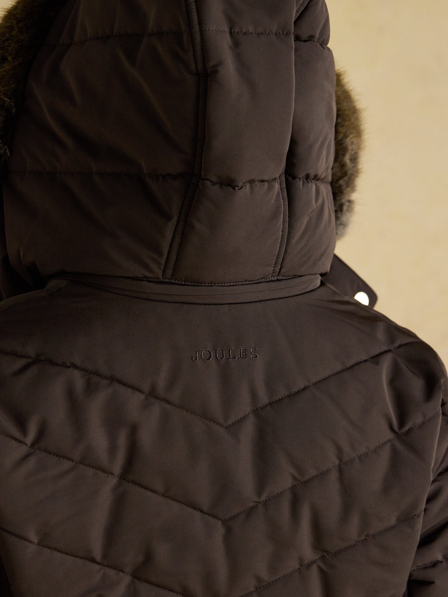 Joules Aspen Showerproof Padded Jacket with Faux Fur Hood