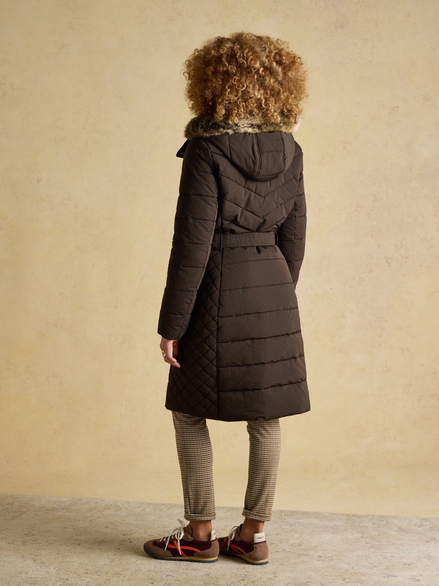 Joules Aspen Showerproof Longline Padded Coat Faux Fur Hood