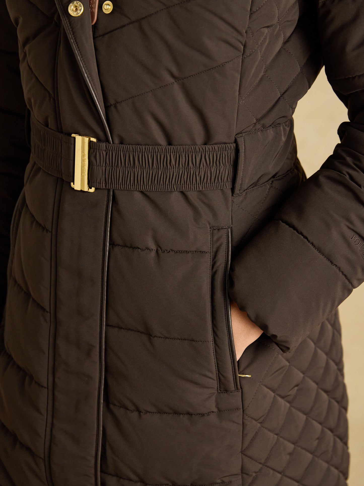 Joules Aspen Showerproof Longline Padded Coat Faux Fur Hood