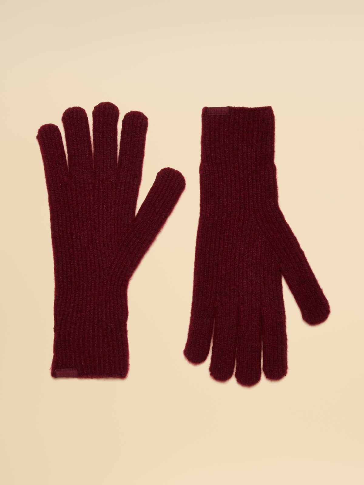Joules Womens Fine Knit Winter Gloves with ribbed cuffs and branded wrist tab.