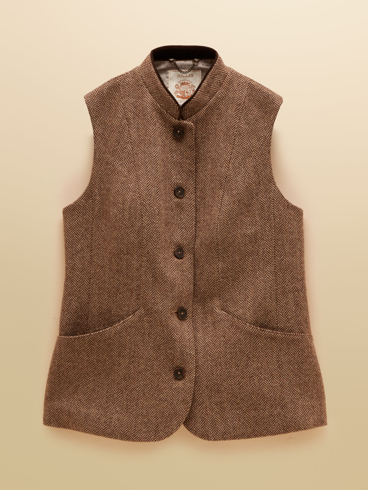 Joules Womens Tweed Wool Blend Nehru Collar Gilet