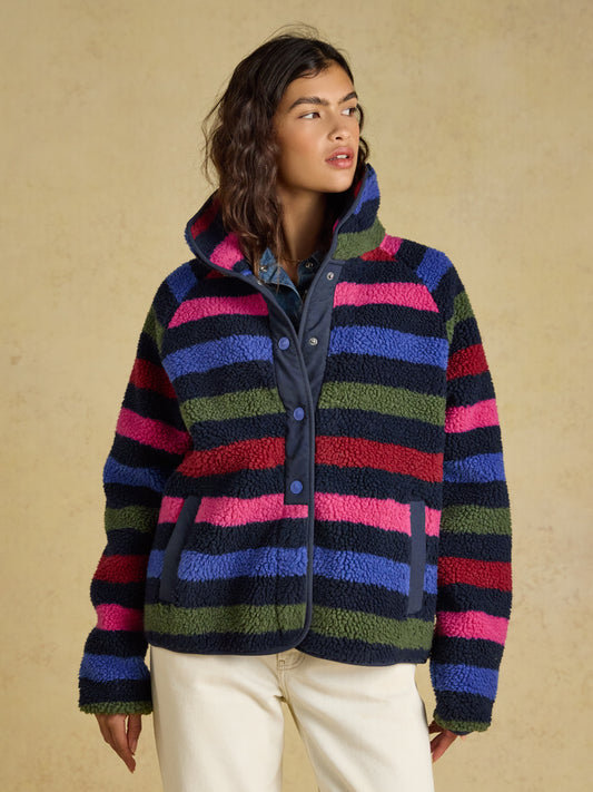 Joules Eva Borg Fleece Jacket featuring woven popper placket and raglan sleeves
