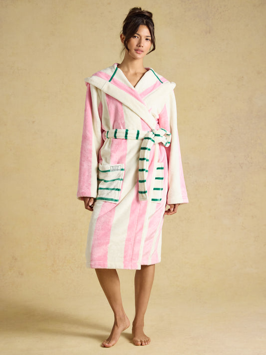 Joules Womens Luna Lightweight Hooded Fleece Dressing Gown