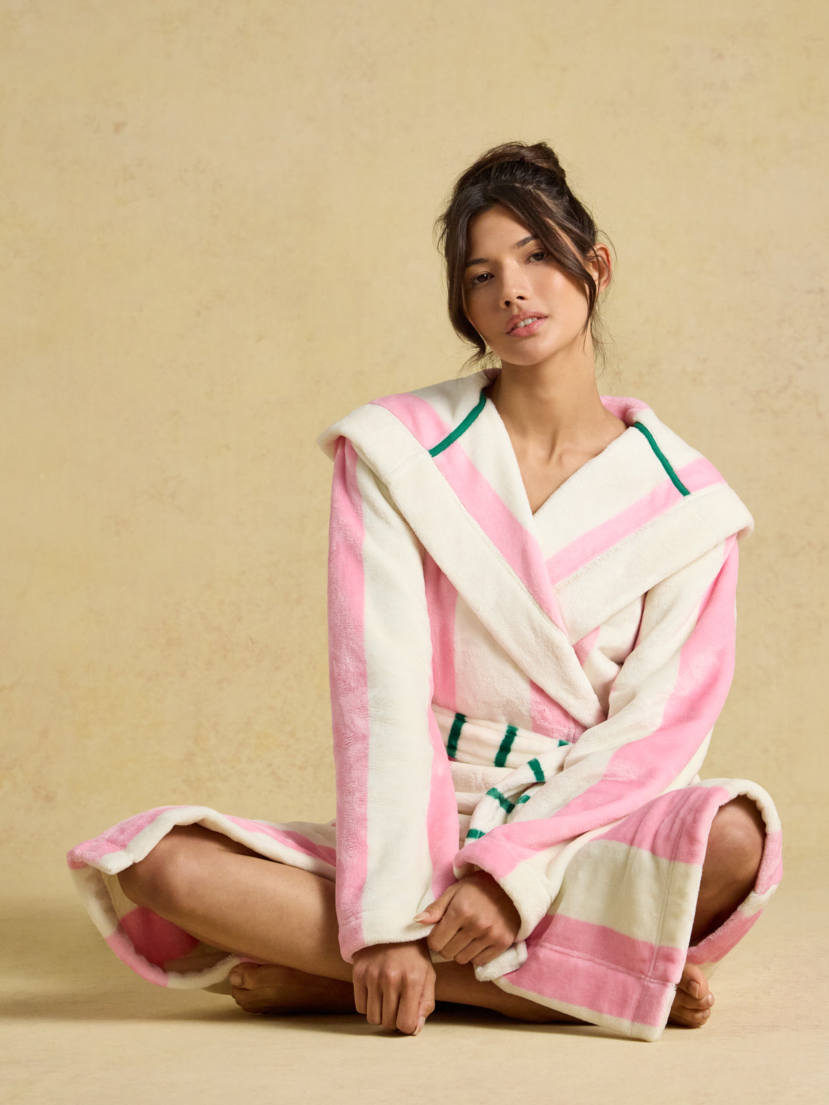 Joules Womens Luna Lightweight Hooded Fleece Dressing Gown