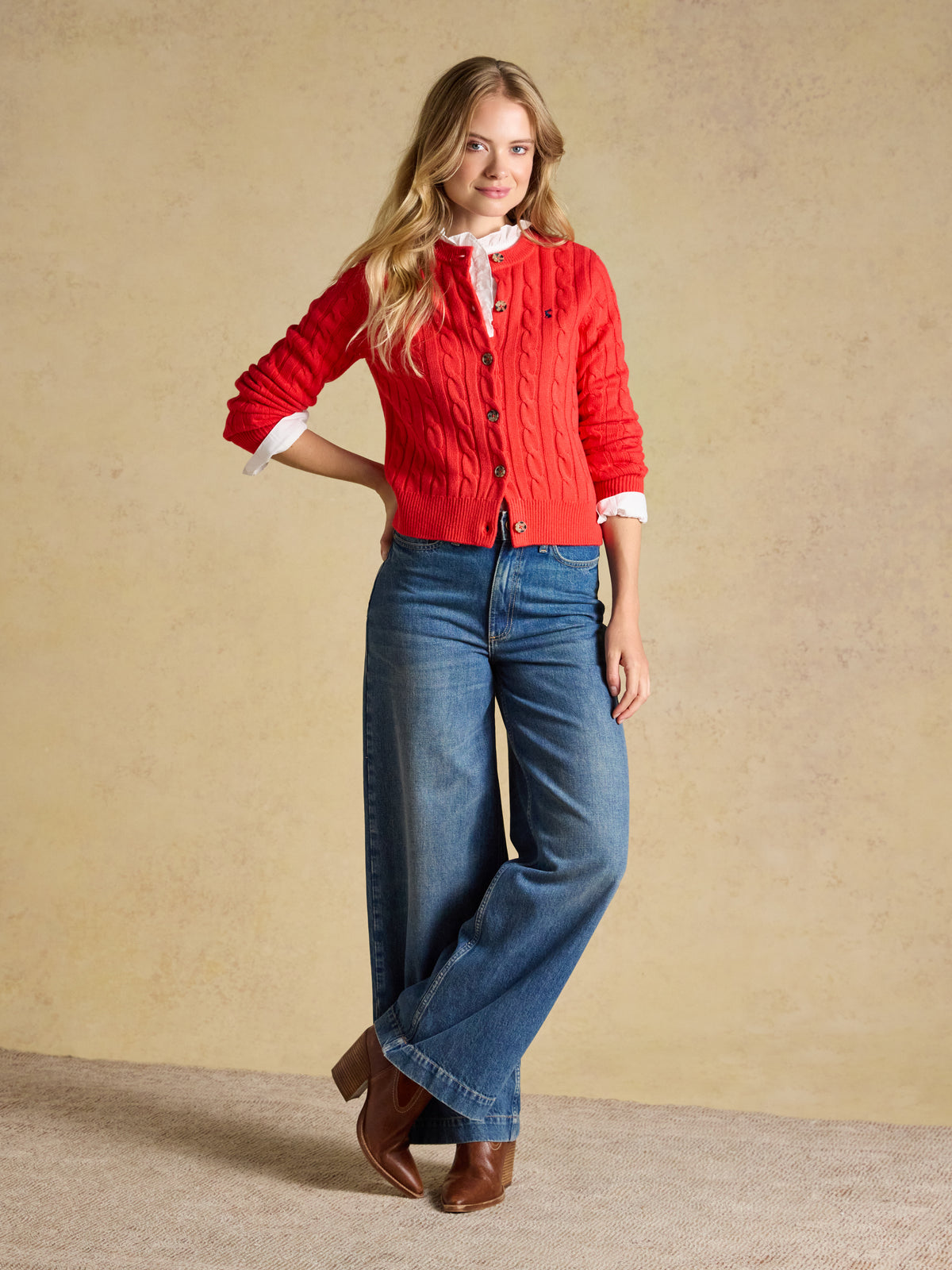 Joules Cable Knit Button Up Cardigan