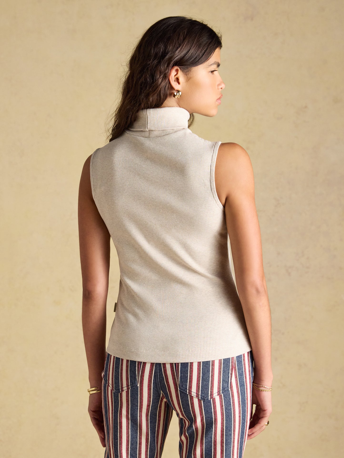 Joules Ribbed Cotton Rich Sleeveless Roll Neck Top