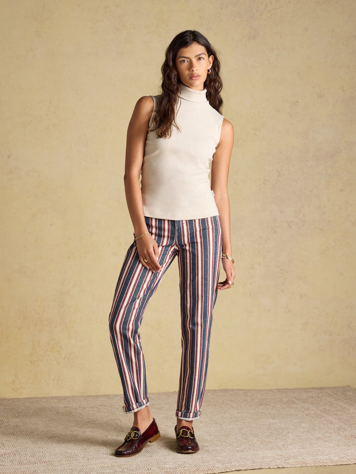 Joules Ribbed Cotton Rich Sleeveless Roll Neck Top