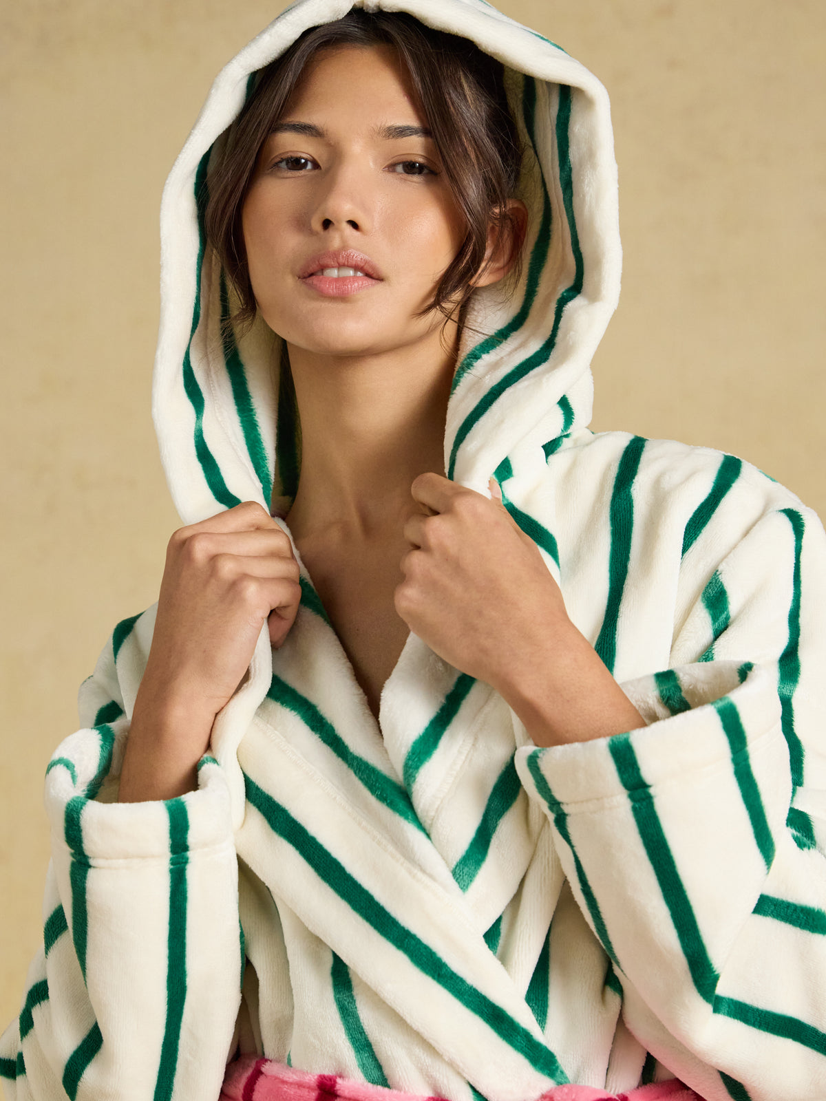Joules Womens Luna Lightweight Hooded Fleece Dressing Gown