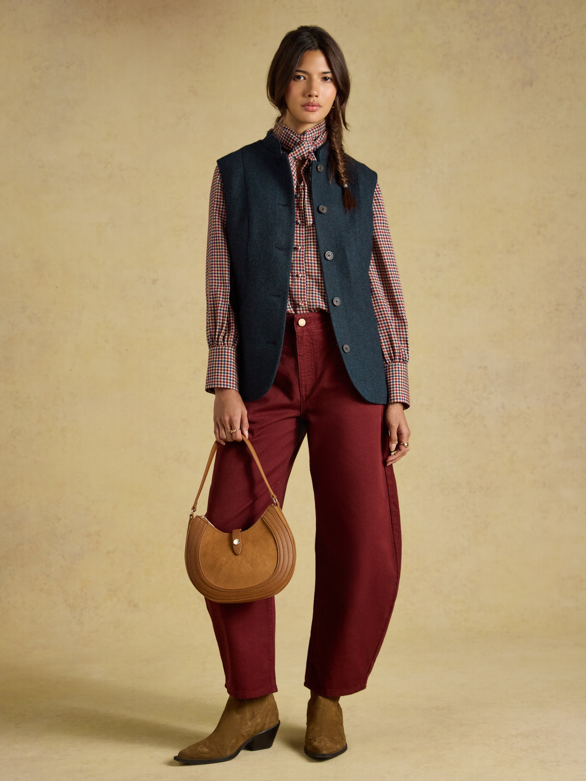 Joules Womens Tweed Wool Blend Nehru Collar Gilet