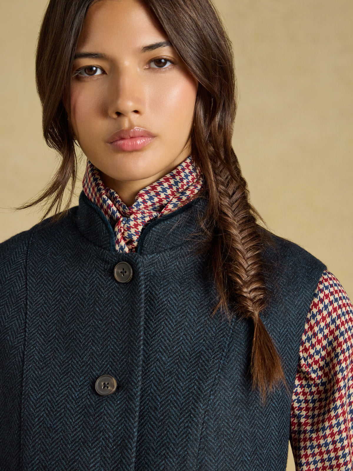 Joules Womens Tweed Wool Blend Nehru Collar Gilet