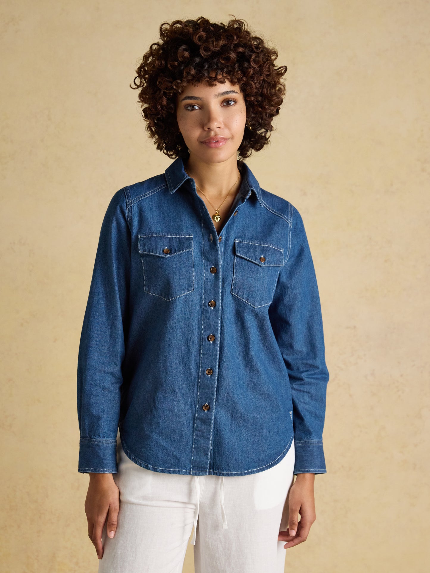 Joules Relaxed Fit Denim Shirt in Mid Wash Blue